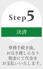 Step5 事務手続き後、お引き渡しになり現金にて代金をお支払いいたします